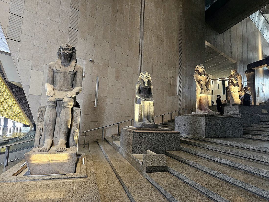 Statues on the Grand Staircase of the Grand Egyptian Museum
