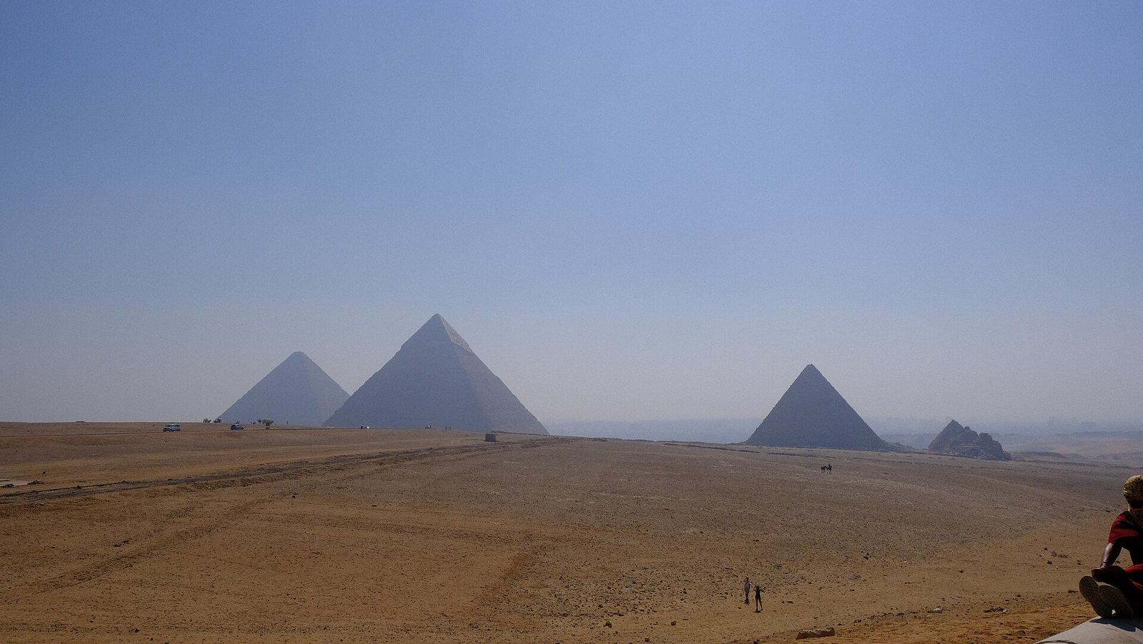 The pyramids of Giza across the desert plateau