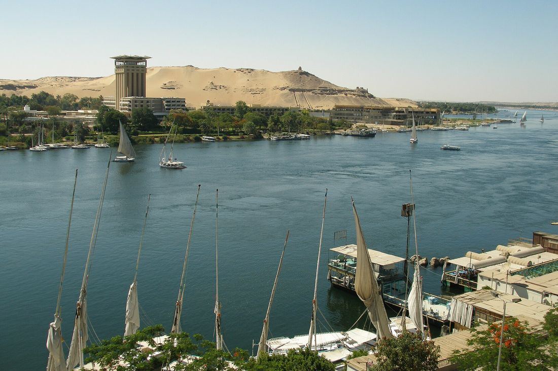 The Nile at Aswan with feluccas